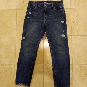Old Navy Distressed Boyfriend Straight Jeans Mid-Rise Medium Wash, Women's US 2